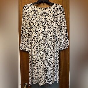 J.Jill Women Black White Floral Stretch PETITE Shift Dress 3/4 Balloon Sleeve